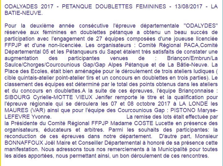 ODALYADES 2017 - Dimanche13 août à la Bâtie-Neuve ODALYADES 2017 - Dimanche13 août à la Bâtie-Neuve