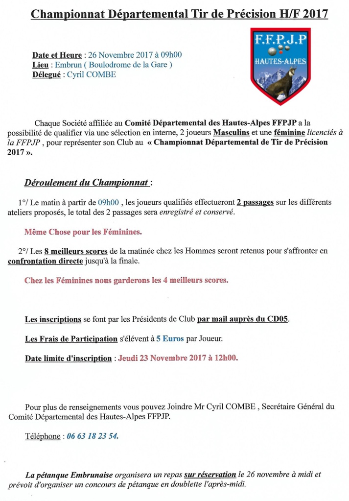 Championnat Départemental Tir de Précision 26 novembre 2017 Championnat Départemental Tir de Précision 26 novembre 2017