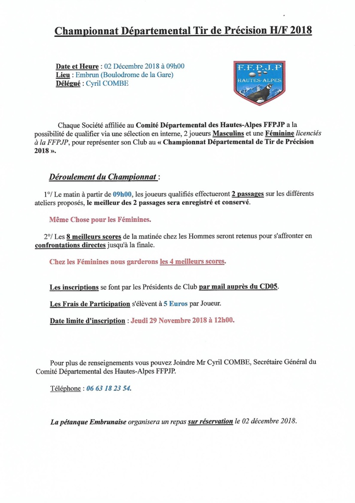 Championnat départemental Tir de Précision 2018 H/F