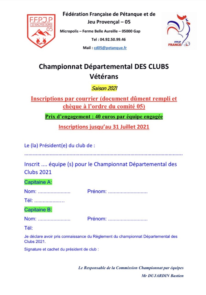 Championnat des Clubs Vétéran 2021