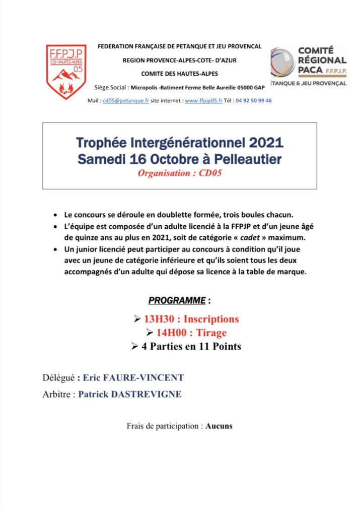 Trophée Intergénérationnel 16 Octobre 2021