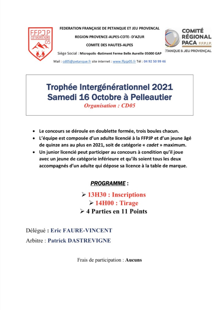 Trophée Intergénérationnel 16 Octobre 2021 Trophée Intergénérationnel 16 Octobre 2021