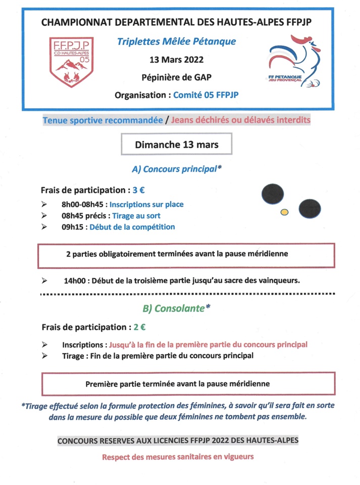 Championnat Départemental Triplettes Mêlée 2022 Championnat Départemental Triplettes Mêlée 2022