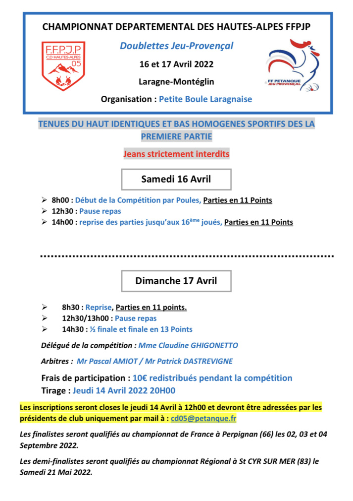 Championnat Départemental Doublettes Jeu-Provençal