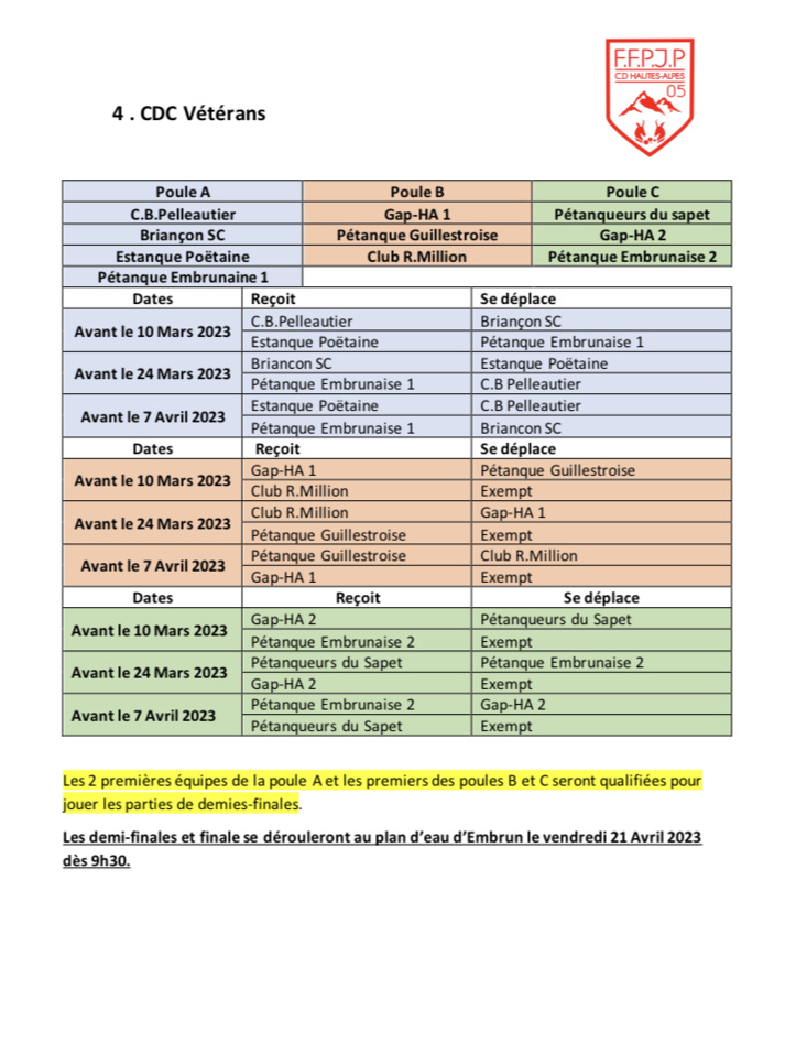 Calendrier CDC Vétéran 2023