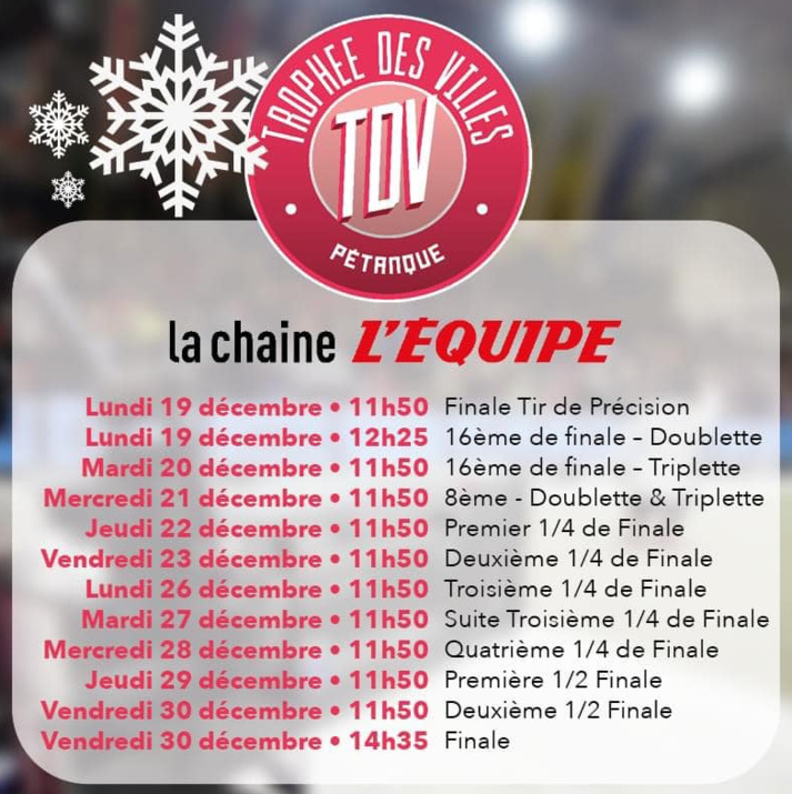 Dates des retransmissions en différé du trophée des villes sur la chaine l'Equipe