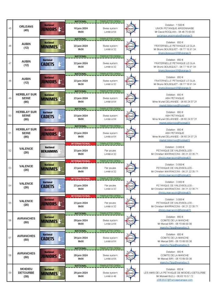 Calendrier jeunes 2024