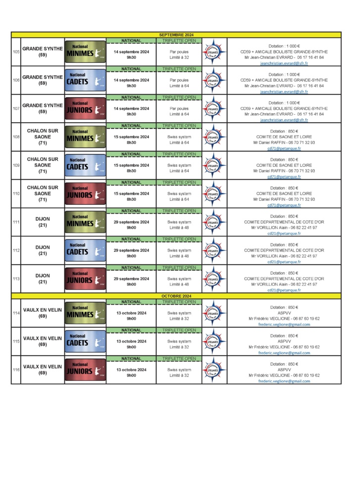 Calendrier jeunes 2024