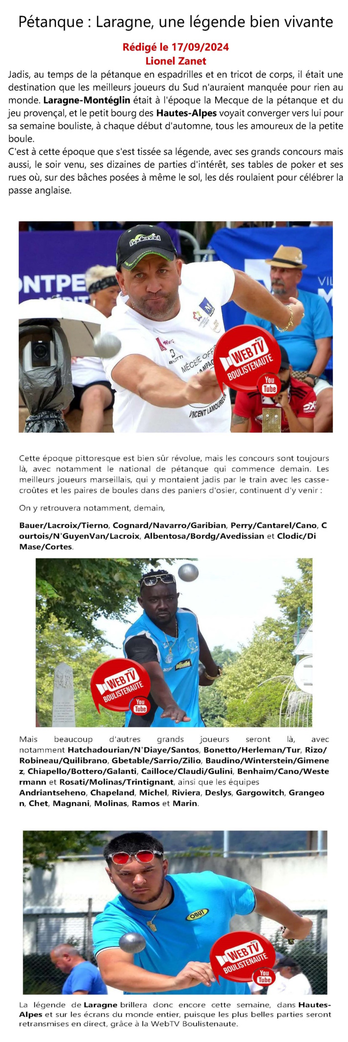 Laragne 2024 -- 70° Critérium Bouliste Laragne 2024 -- 70° Critérium Bouliste