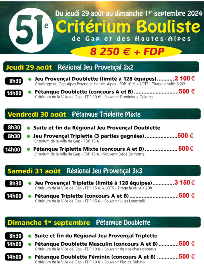 Gap 2024 - 51° Critérium Bouliste Gap 2024 - 51° Critérium Bouliste