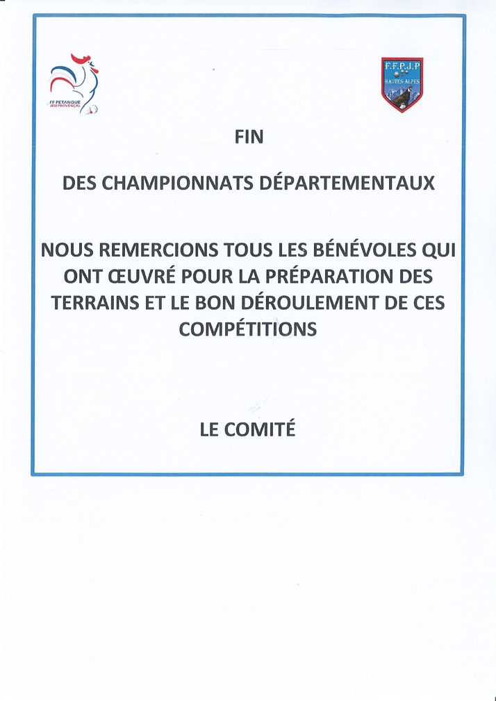 CLAP DE FIN DES  CHAMPIONNATS
