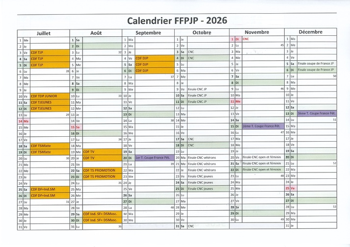 Calendrier FFPJP 2026