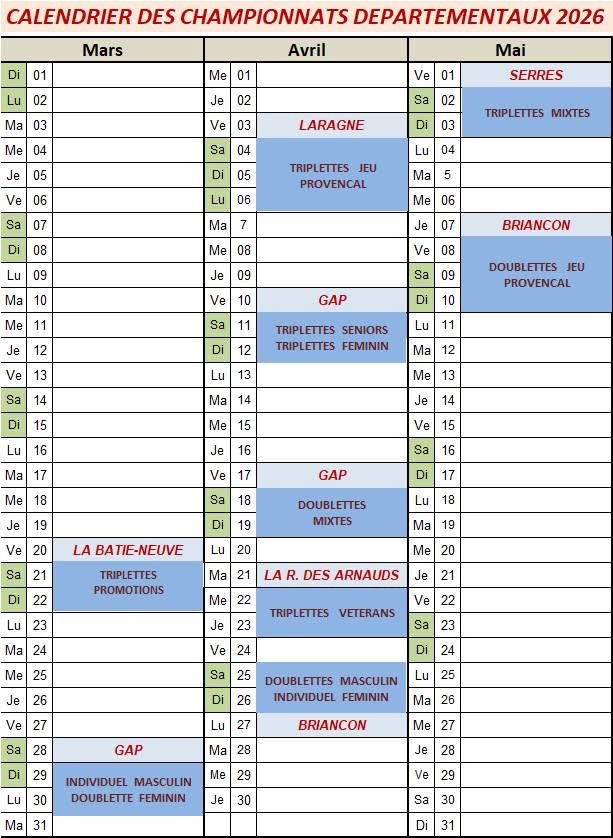 Calendrier FFPJP 2026