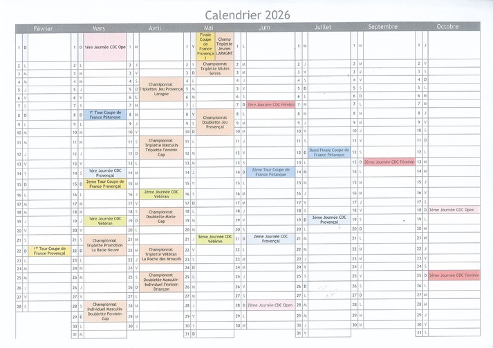 Calendrier FFPJP 2026