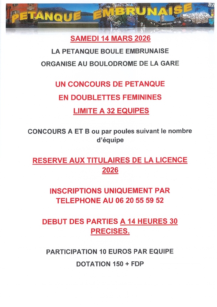 Concours Doublettes Féminin à Embrun