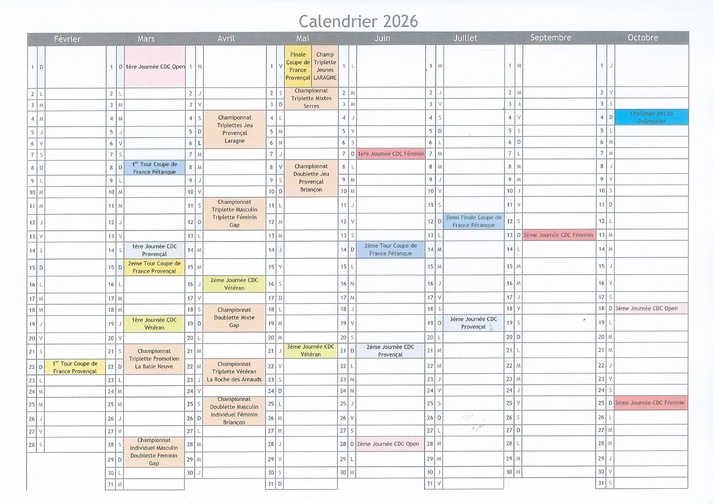 Calendrier FFPJP 2026