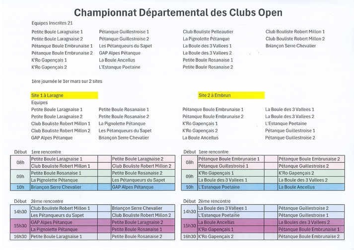 Championnat Départemental des Clubs Open le 1 er Mars 2026 à Laragne et Embrun