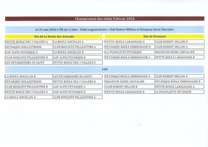 CDC Vétérans Le 21 mai 2026 à la Roche des Arnauds et Briançon