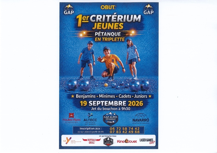Créterium Jeunes Triplettes Samedi 19 Septembre 2026 à Gap