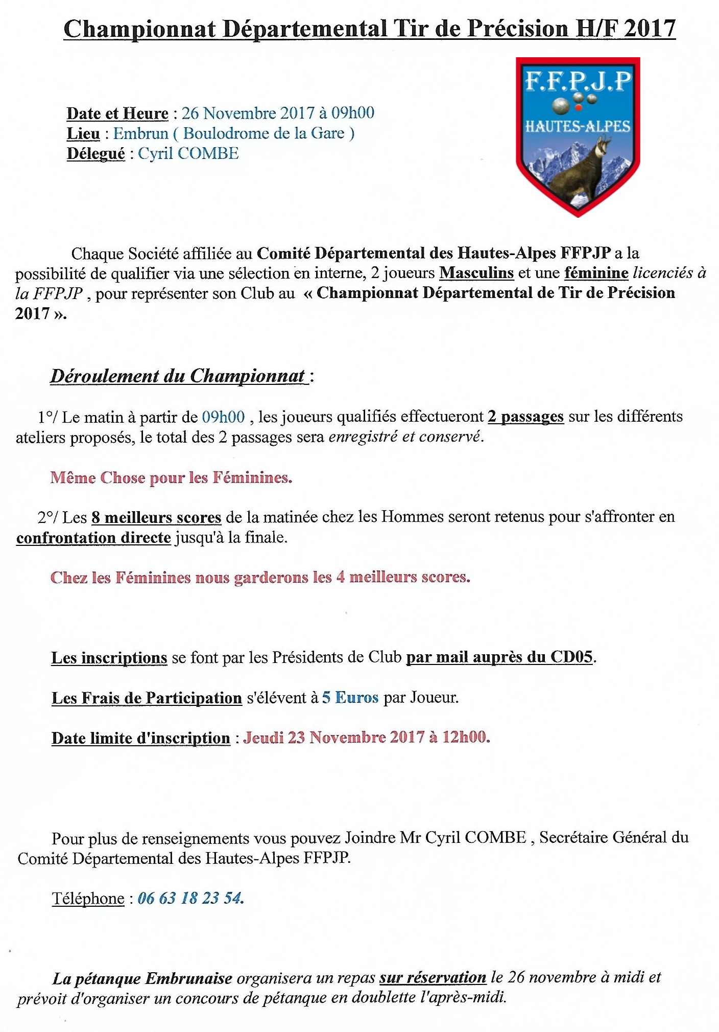 Championnat Départemental Tir de Précision 26 novembre 2017