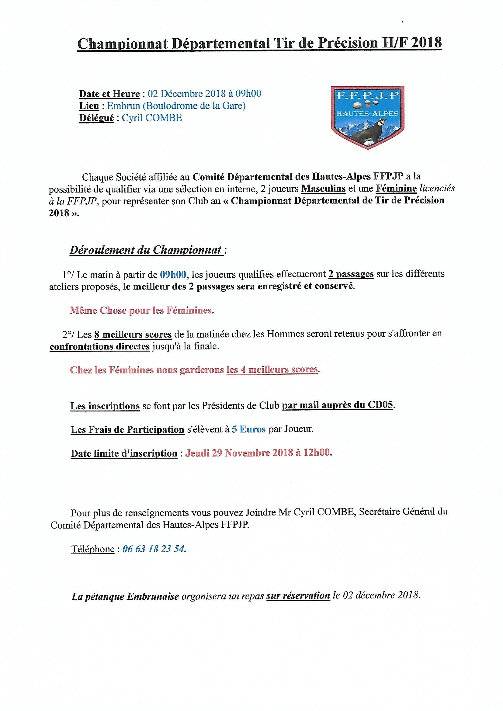 Championnat départemental Tir de Précision 2018 H/F