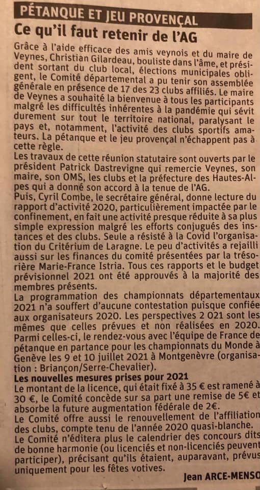 Articles du Dauphiné Libéré 23/12/2020