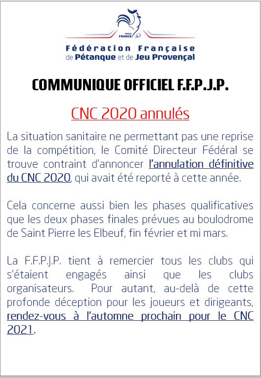 Annulation CNC   2020