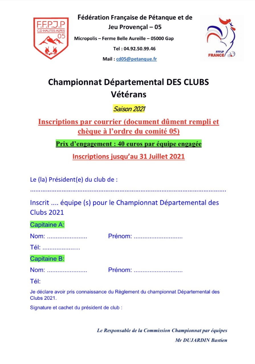 Championnat des Clubs Vétéran 2021