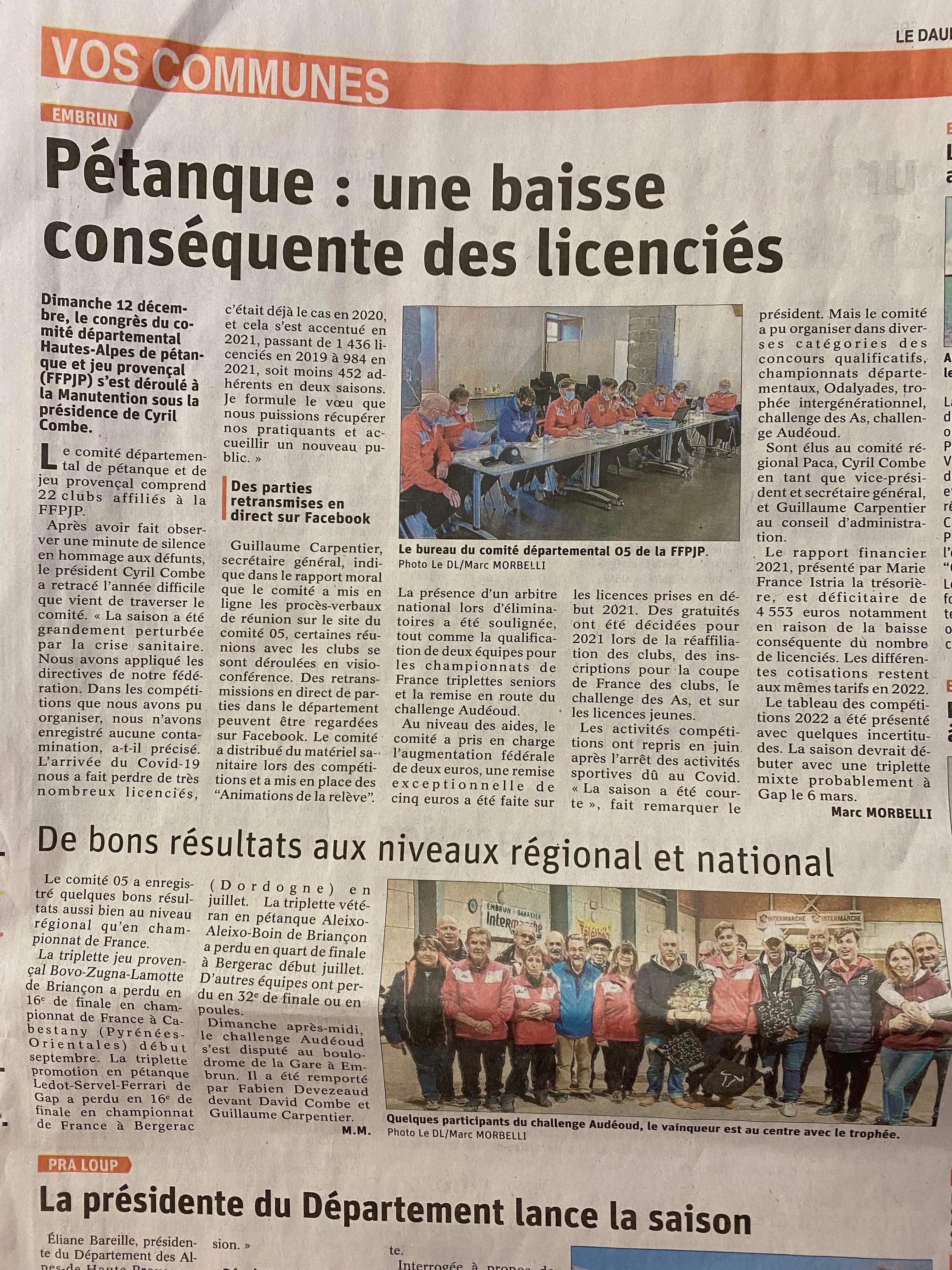 Article journal Dauphiné Libéré