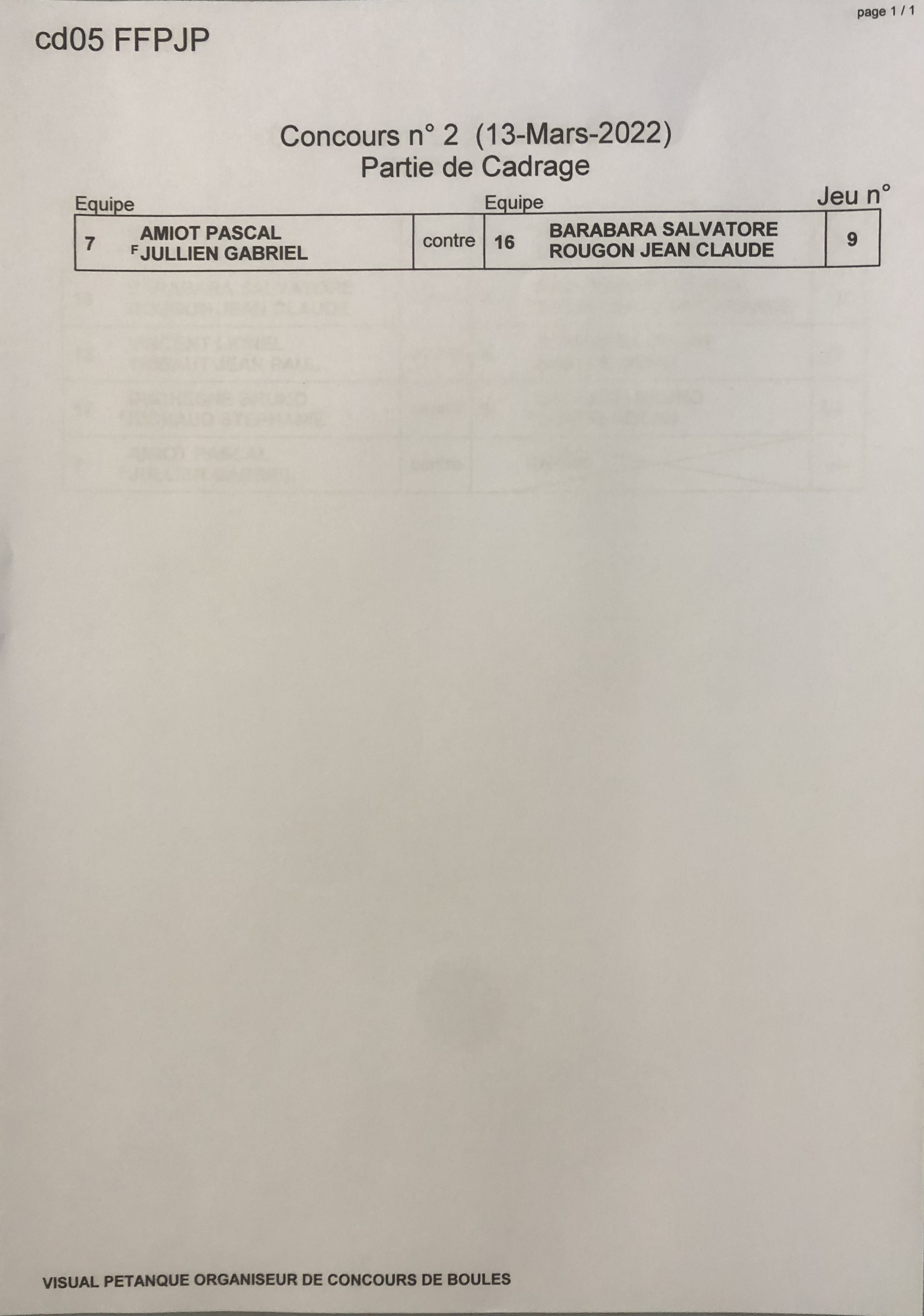 Championnat Départemental triplettes mêlée A+B