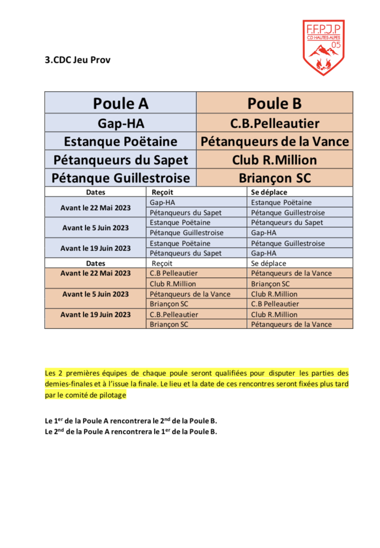 Calendrier CDC Jeu-Provençal 2023