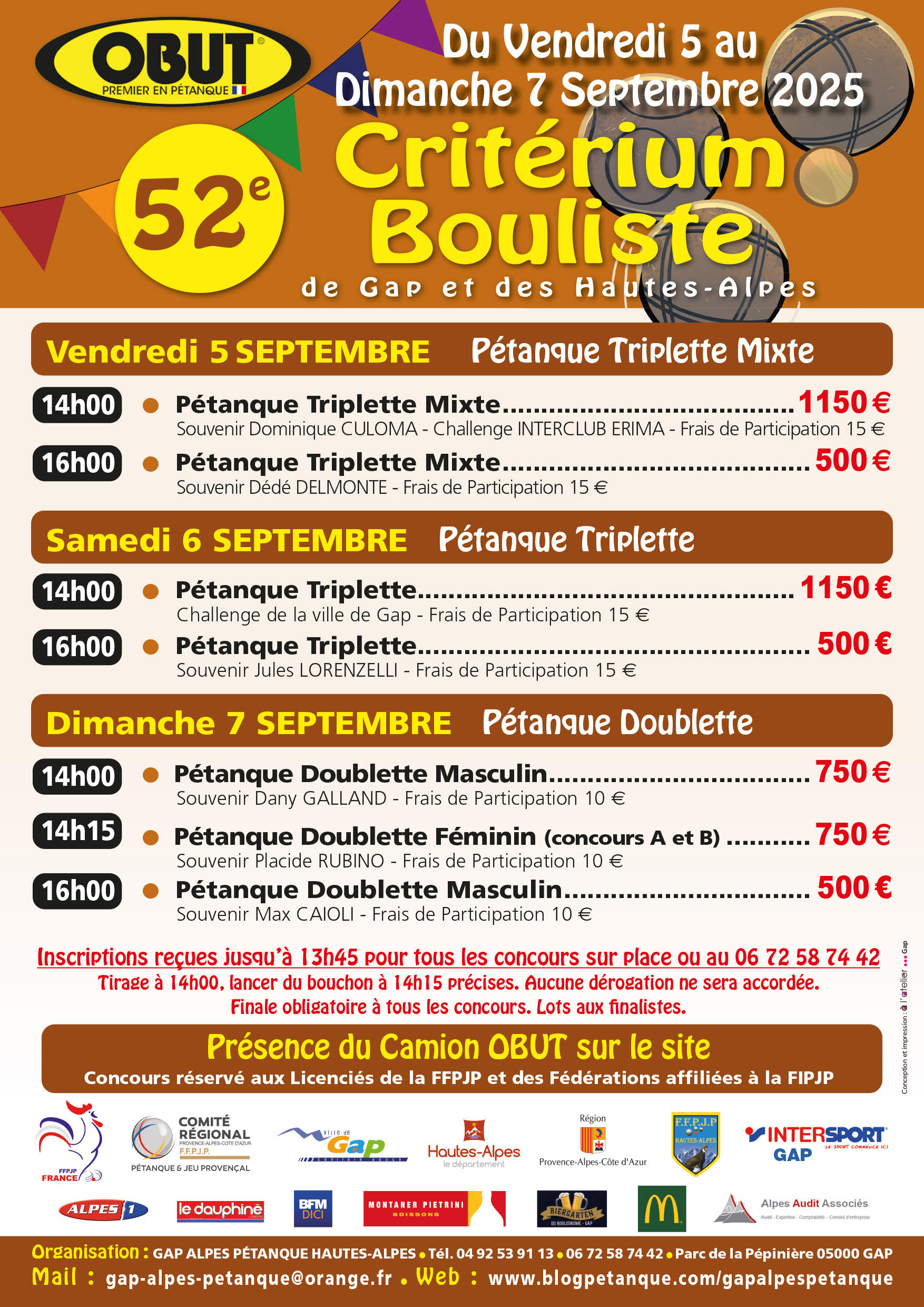 Critérium Bouliste de Gap du 5 au 7 Septembre 2025