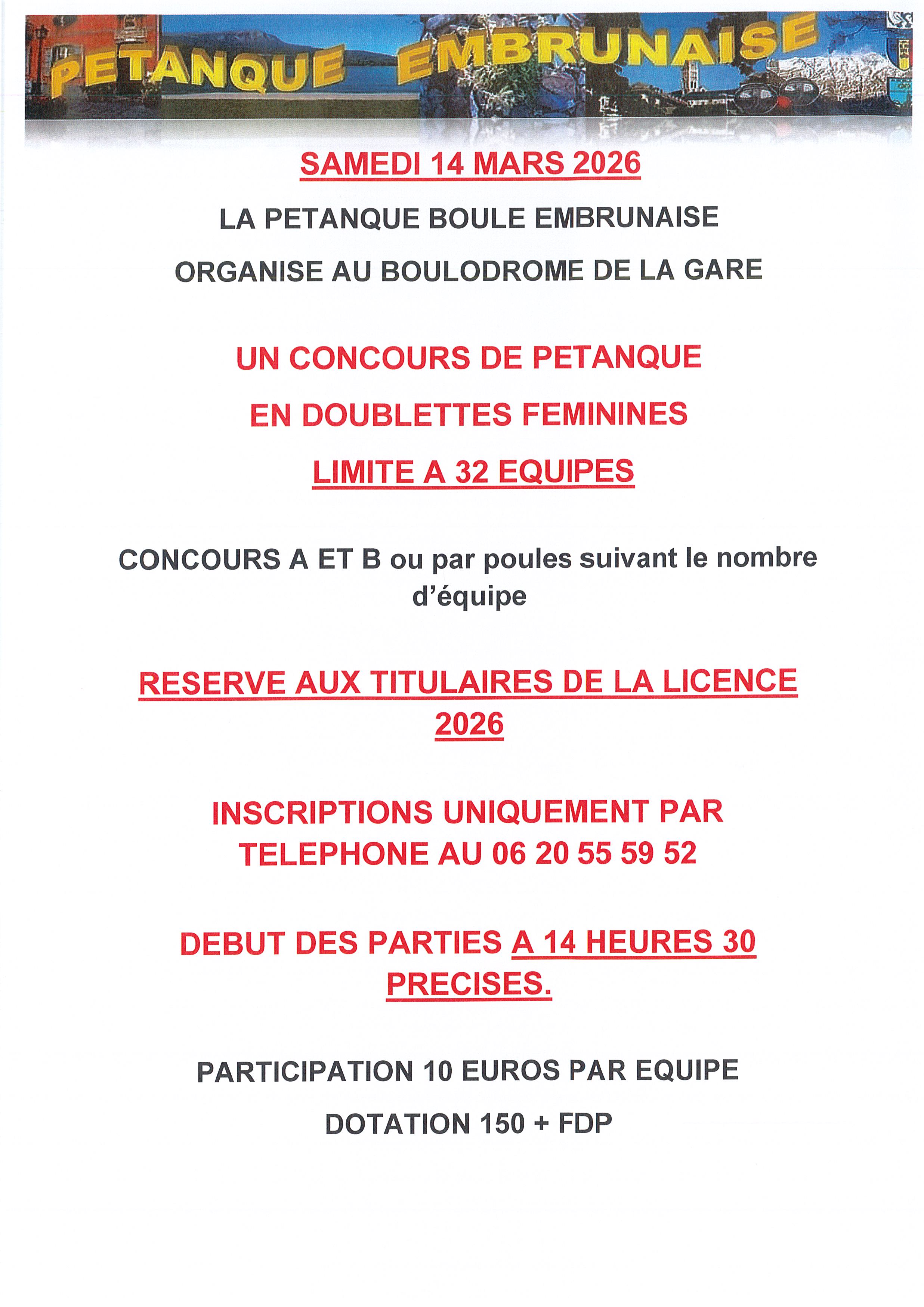 Concours Doublettes Féminin à Embrun