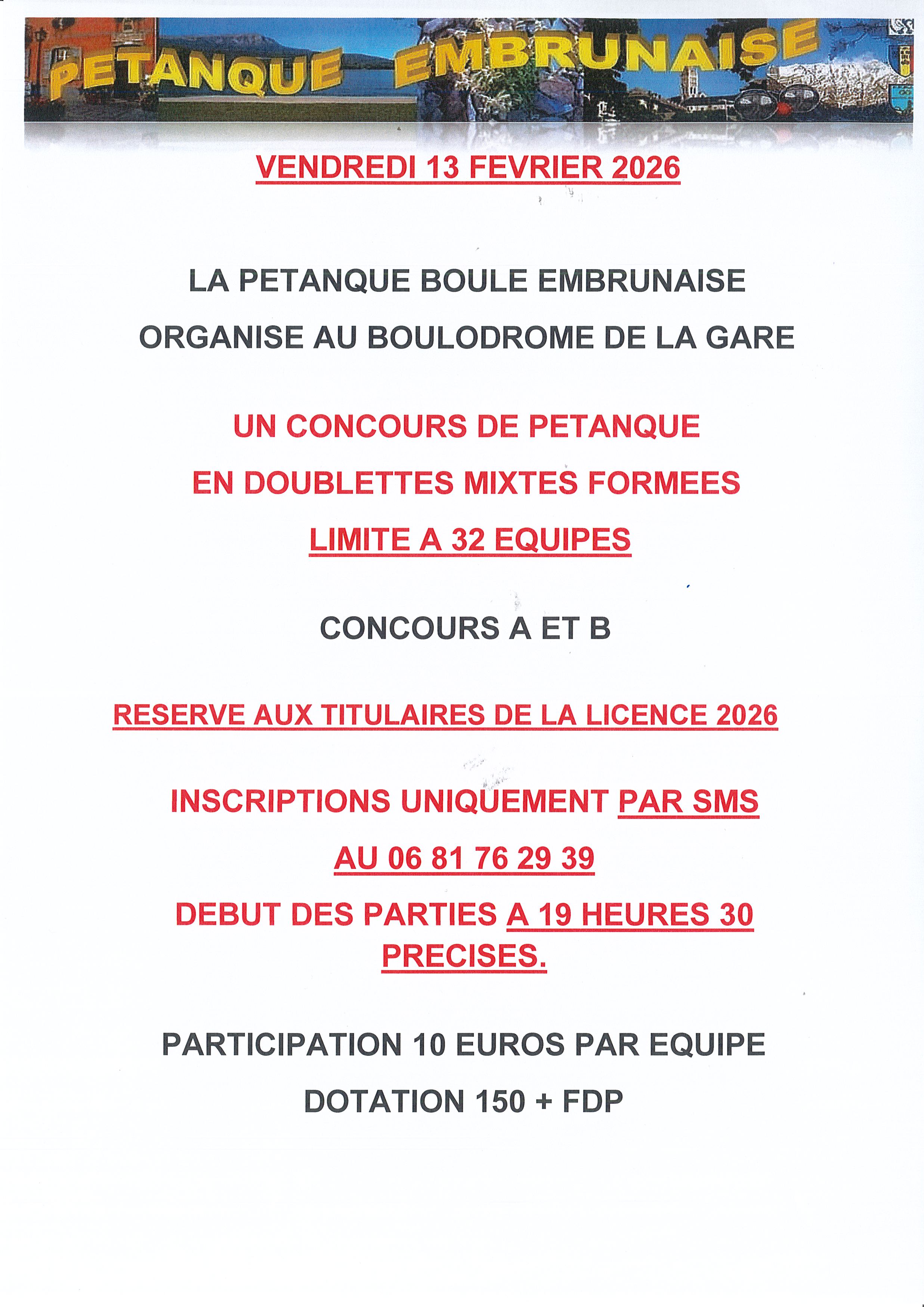 Concours Doublettes Misxte Formées à Embrun le 13 Février 2026
