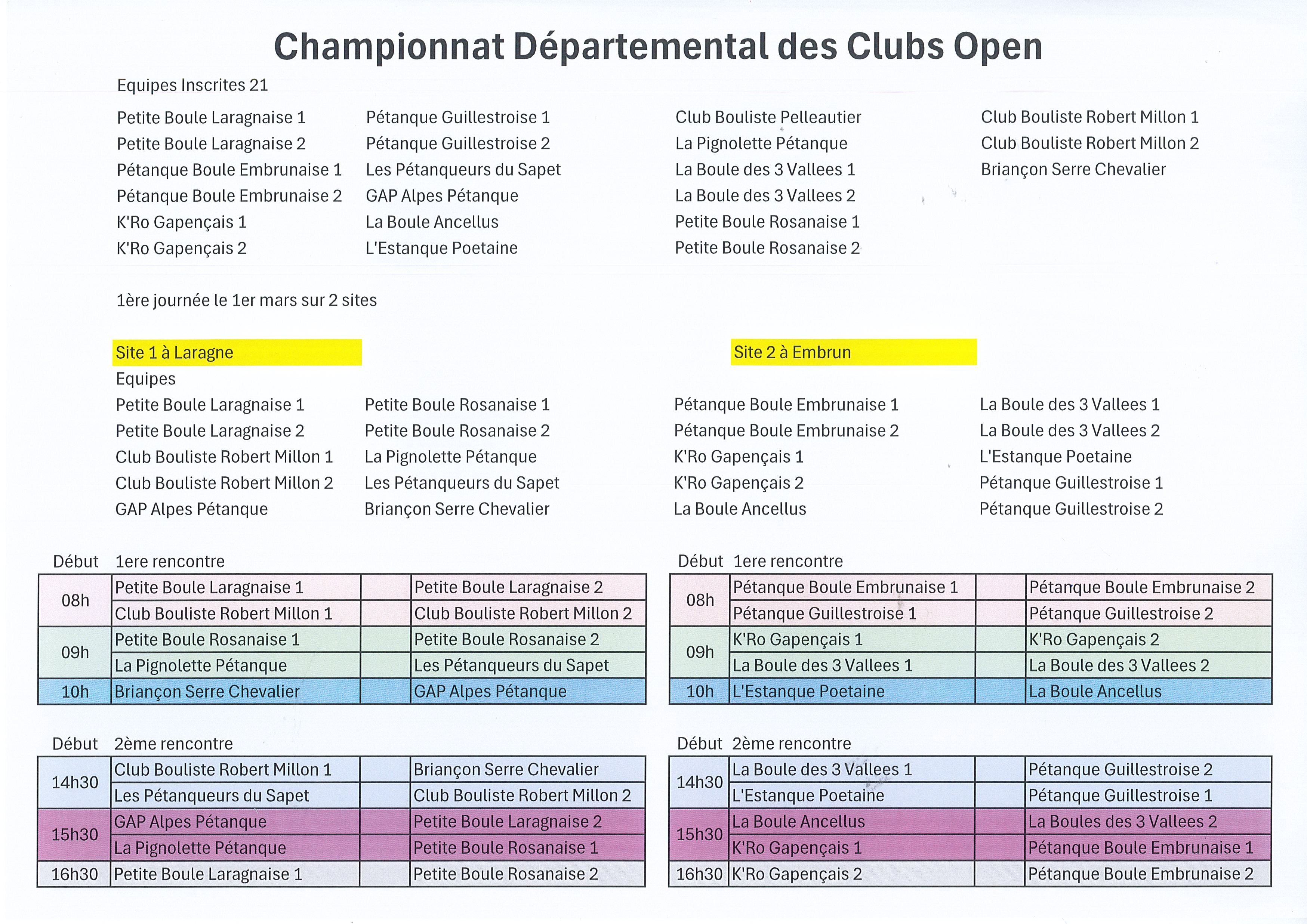Championnat Départemental des Clubs Open le 1 er Mars 2026 à Laragne et Embrun