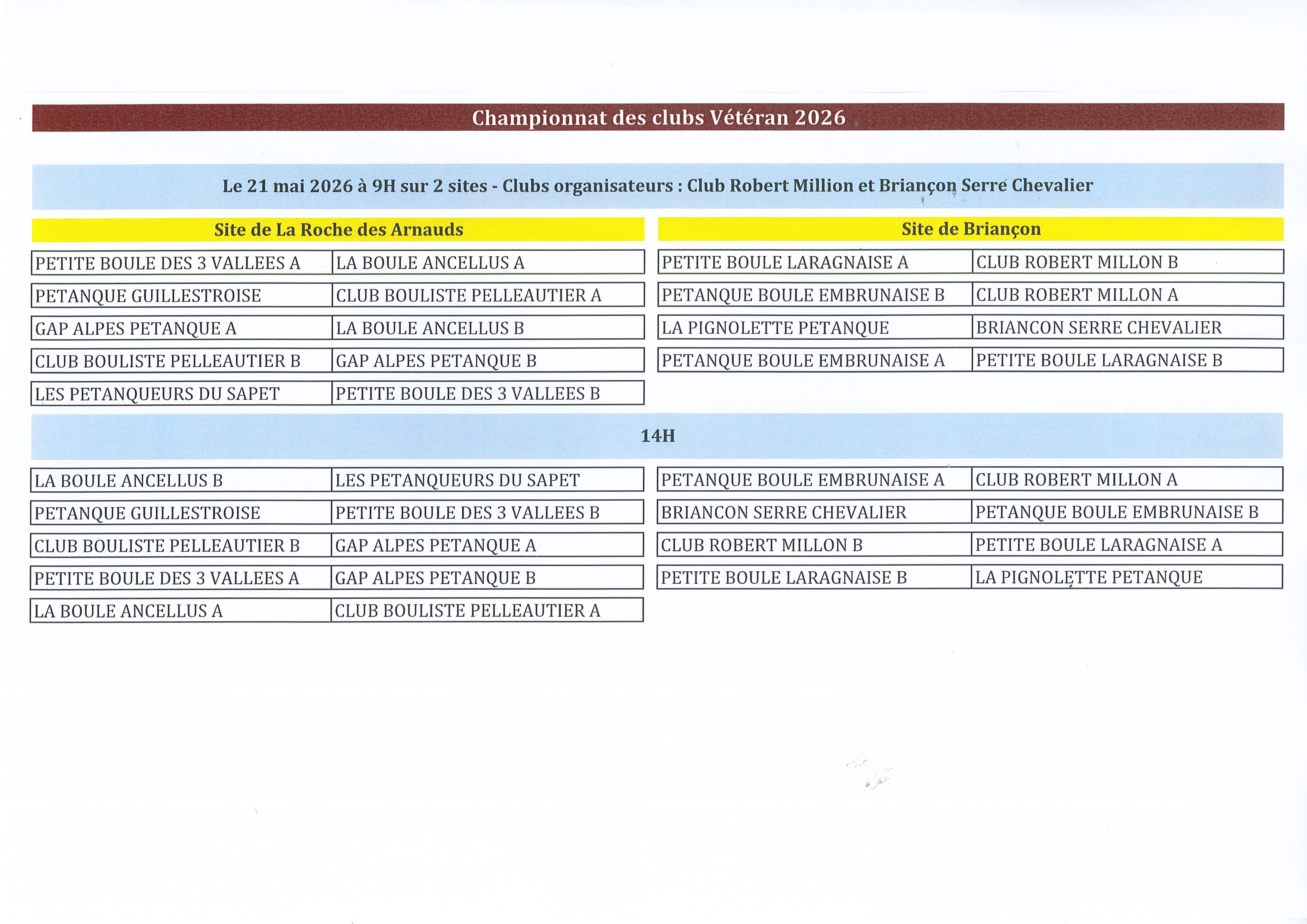 CDC Vétérans Le 21 mai 2026 à la Roche des Arnauds et Briançon