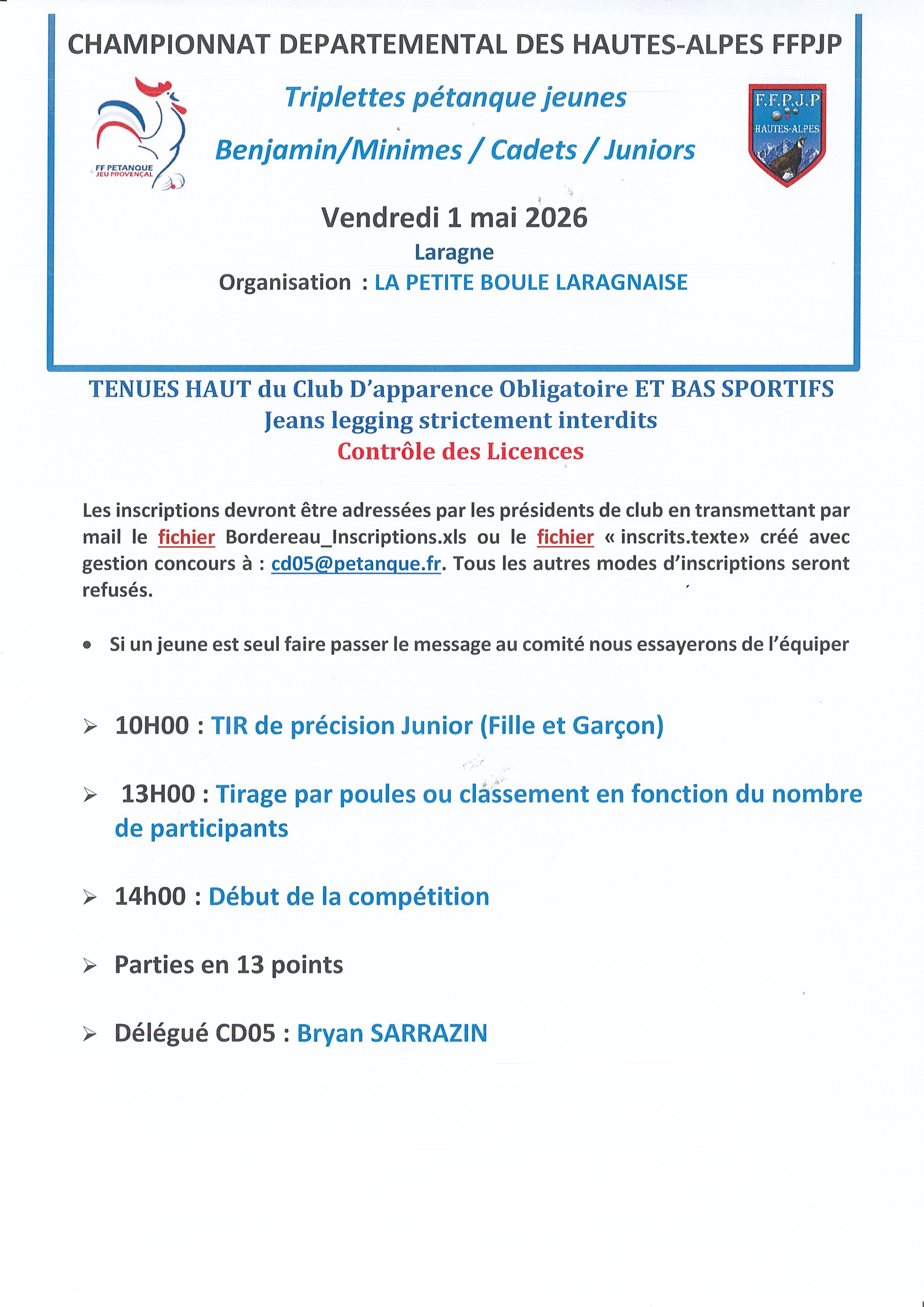 Eliminatoire Jeunes vendredi 1 mai 2026 à Laragne