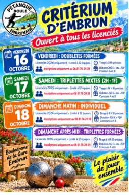 Critérium Embrun 16 17 18 Octobre 2026