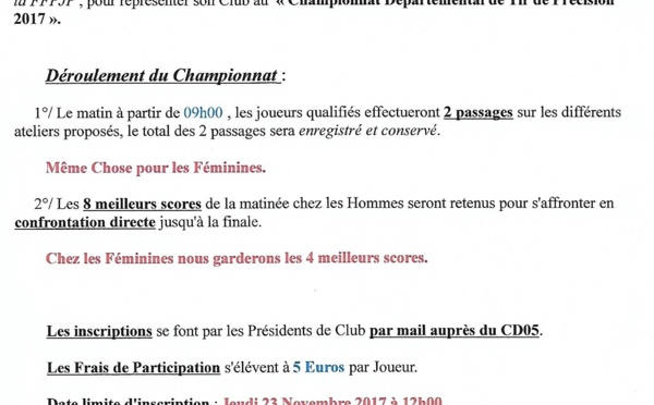 Championnat Départemental Tir de Précision 26 novembre 2017