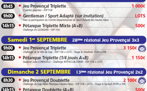 GAP - 45 ème CRITERIUM BOULISTE du 30 août au 03 septembre 2018
