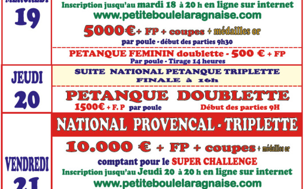 Laragne - 64 ème CRITERIUM BOULISTE du lundi 17 septembre au dimanche 23 septembre 2018