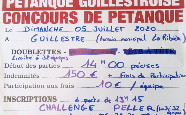 Dimanche 05 juillet 2020 Guillestre concours pétanque doublette 
