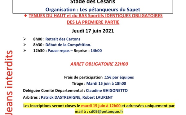 Championnat Départemental Triplette Vétérans le 17 Juin 2021
