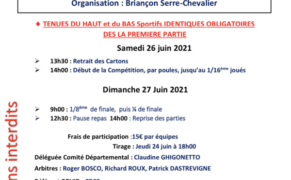 Affiche Championnat Départemental Triplettes Seniors le 26 et 27 Juin à Briançon