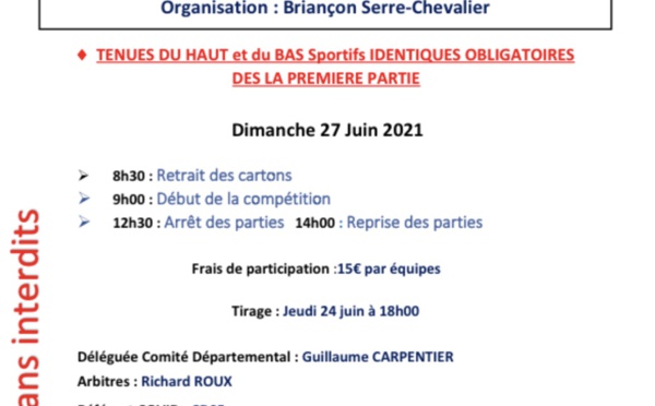 Affiche Championnat Départemental Triplettes Féminins le 27 Juin à Briançon