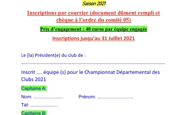 Championnat Départemental des Clubs Féminin 2021
