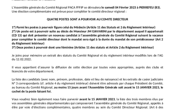 Élections Complémentaires du CR Provence-Alpes-Côte d’Azur