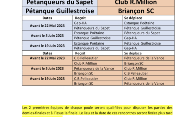 Calendrier CDC Jeu-Provençal 2023
