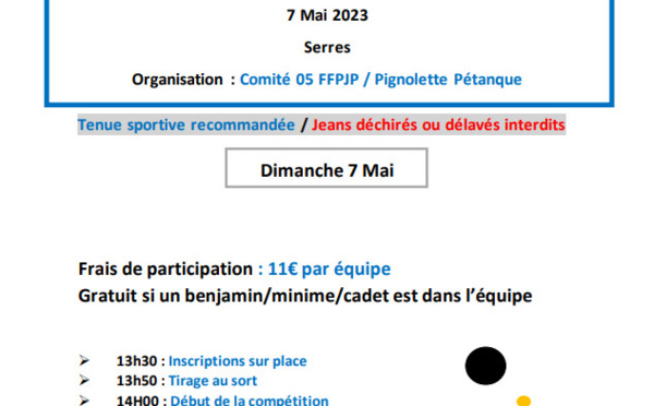 Concours Départemental 7 Mai 14h00 Serres