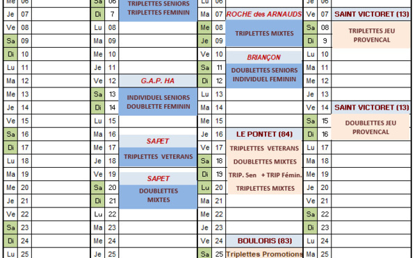 Département et Région  :   Calendrier Championnats 2024